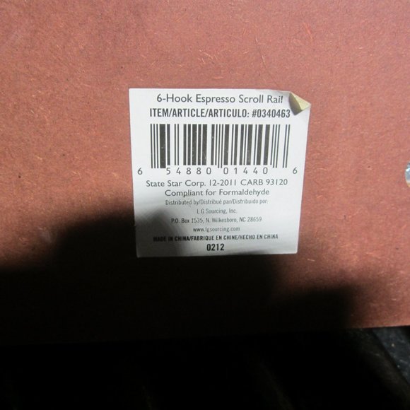 COAT HANGER, 6 HOOK SCROLL RAIL COAT HANGER IN ESPRESSO - Picture 4 of 4